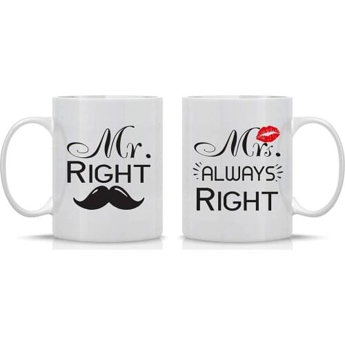 Mr. Right Mrs. Always Right - Wedding Gift for Couple - Funny Engagement Gifts - Anniversary Present - 11oz Ceramic Coffee Mug