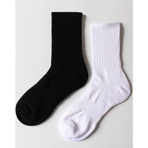 Mens Middle Tube Breathable Black and White Solid Color Towel Bottom Terry Thick Cotton Socks Business Socks