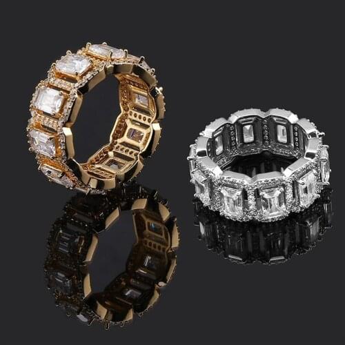 Iced Out 18K Gold Plated Copper Cubic Zirconia Ring Mens Fashion Jewelry Hip Hop Ring
