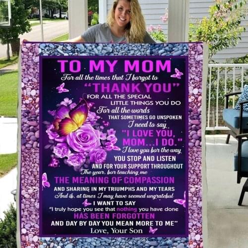 To My Mom From Son Purple Flower Soft Throw Plush Sherpa Fleece Blanket