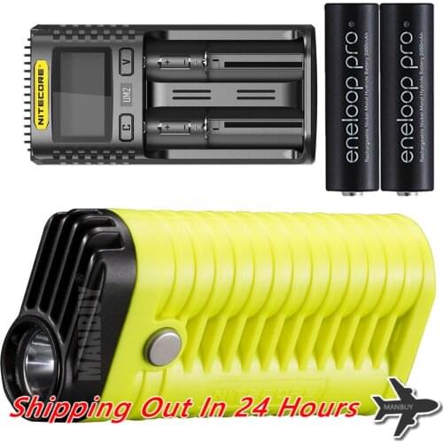 Free Shipping NITECORE MT22A +UM2 Charger+ 2xAA Rechargeable Battery LightWeight Palm-size Portable EDC Flashlight Outdoor Torch