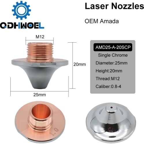 OEM Amada Single Layer Double Layer Nozzles Dia 25mm H20 M12 Caliber 0.8-4.0mm for Fiber Laser Cutting Head