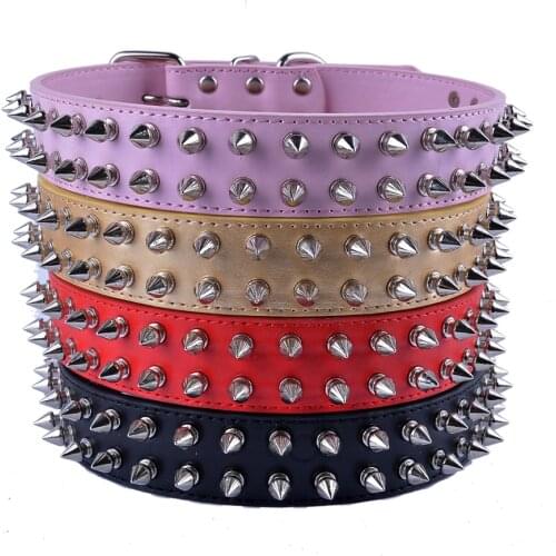 Personalized Spiked Dog Collar Large Gold Black Red Pink Pu Leather Collars For Big Dogs Pet Products Dog Collars & Leads