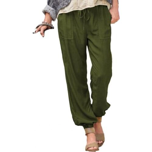 Plus Size Female Trousers Fashion High Waist Solid Pockets Flexible Beam Cotton Women Clothing Casual Pencil Pants Summer 2021