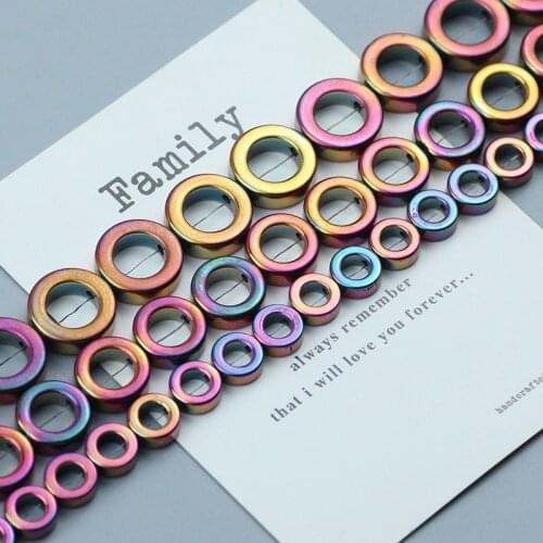 Hollow ROSE Red Colorful Ring Spacer beads Round Plating Natural Hematite Stoen Loose bead for Jewelry Making DIY Bracelet 15