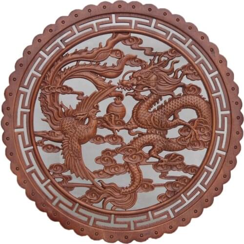 Wood craft boutique wood carving round pendant decoration wall hanging dragon and phoenix 38CM 48CM 58CM