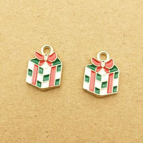 10pcs christmas gift box charm enamel charm for jewelry making and crafting fashion earring pendant necklace bracelet charm