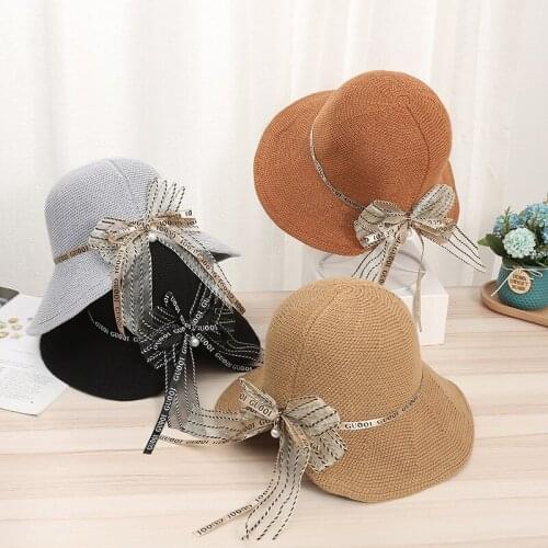 Adult Straw Hat Women Summer Korean Edition Sun Hat Bow Knitting Sun Hat Hollow Large Em Hat Open Hats Wholesale Free Shipping