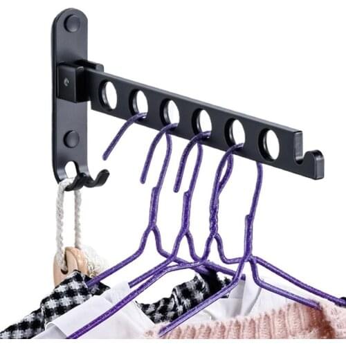 Punch Free Clothes Hanger Space Aluminum Saving Organization Folding Clothes Hanger Wall Mount Clothes Drying And Hanging Rack