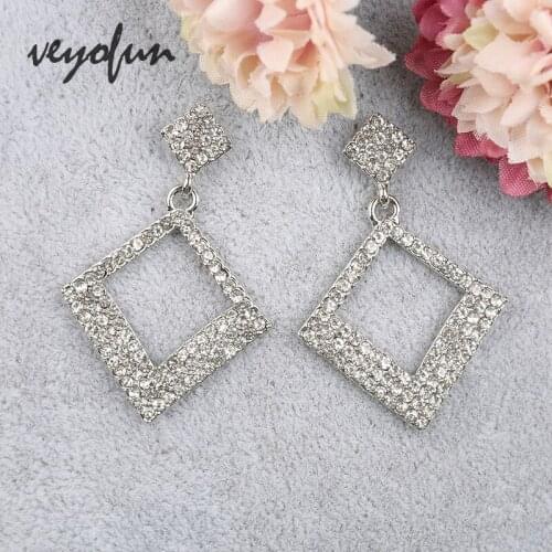 Veyofun Square Wedding Hollow out Rhinestone Drop Earrings Cute Dangle Earrings for Women Fashion Jewelry Gift