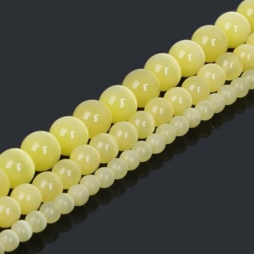 HIgh Quality Glass Beads Yellow Flash Cat Eye Bead ound Loose Beads For Jewelry Making DIY Bracelet Necklace 15" 4/6/8mm