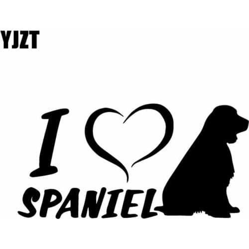 YJZT 17X8.5CM I Love Spaniel Car Sticker Dog Vinyl Decal Window Bumper Decor Black/Silver C24-1361