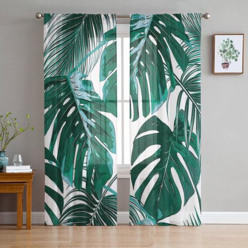 Green Tropical Jungle Plant Palm Leaves Voile Tulle Sheer Curtains for Bedroom Living Room Kitchen Decor Chiffon Windows Curtain