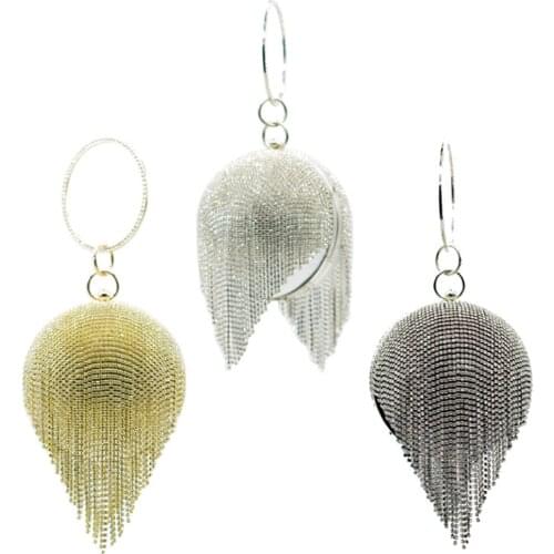 Golden/Black/Silver Fringed Diamond Bead Dinner Bags for Woman Elegant Night Banquet Rhinestone Round Evening Pochette Femme