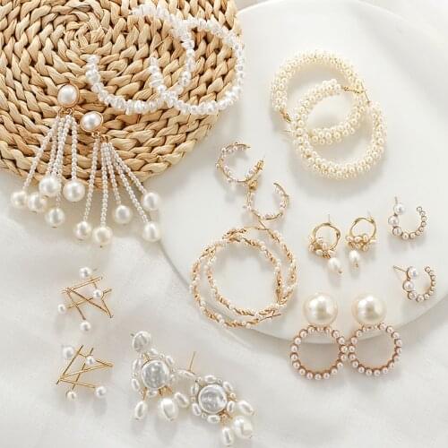 AENSOA 2021 New Fashion Statement Simulated Pearl Wrap Big Round Circle Earrings for Women Trendy Drop Earrings Jewelry Brincos