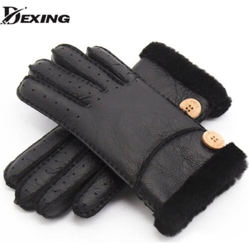 2018 Women Gloves 100% Genuine Sheepskin Leather Gloves Cute buckle Pure Natural Wool Sheepskin Fur Warm Girls Mitten