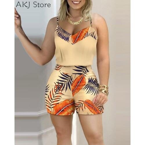 Women Sexy Sleeveless Floral Print Top & Pants Set