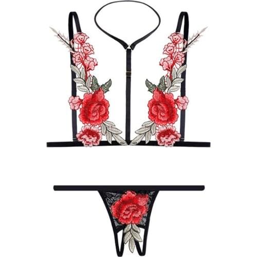 Women Flower Sexy Underwear Elastic Bra G String Body Bandage Erotic Costumes сексуальныее костюмы
