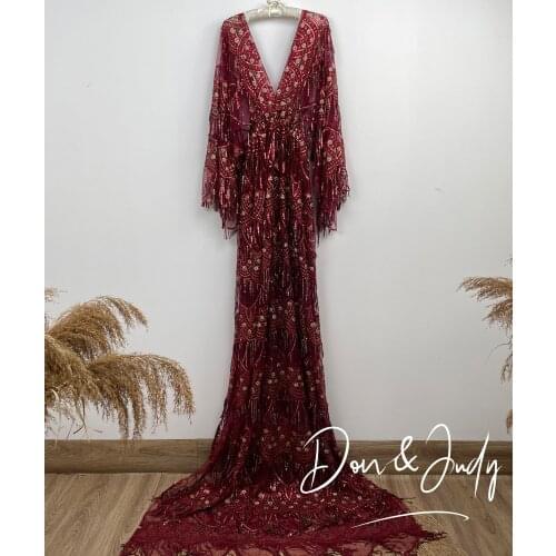 DON&JUDY Fashion Sequined Long Maternity Dresses Full Sleeves Deep V-Neck Women Party Dress Prom Gowns Baby Shower Custom Made