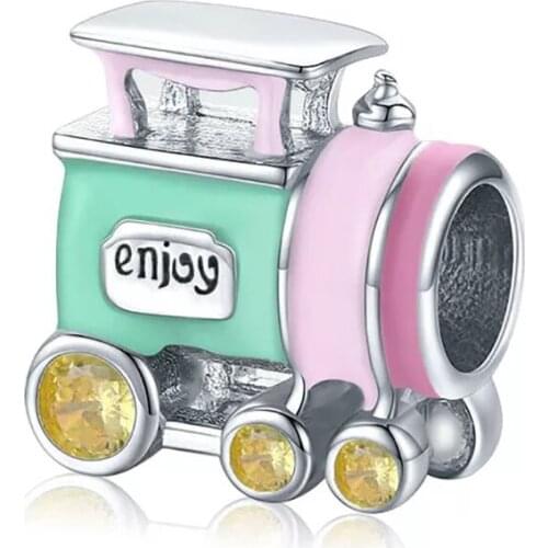 2021 New Silver Plated Colorful Train Diy Bead Fits European Pandora Charm Bracelets Wholesale Women Jewelry Making