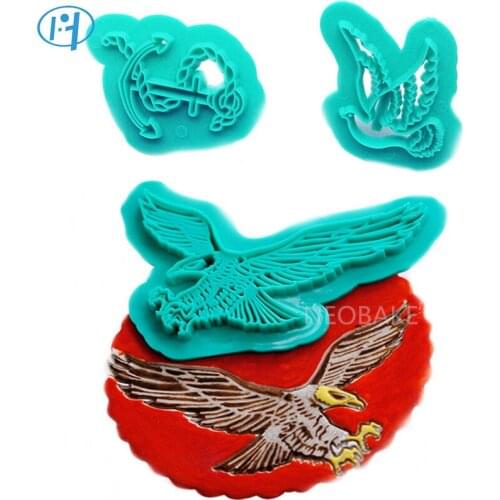3pcs Eagle Peace Dove Sea Fondant Embosser Flower Cookie Cutters Biscuit Molds Icing Embossing Decorating Cutter Cake Tools