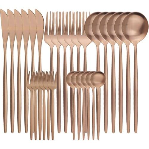 30 Pieces Dinnerware Matte Stainless Steel Cutlery Set Roes Gold Knives Fork Teaspoons Silverware Kitchen Party Dinner Tableware