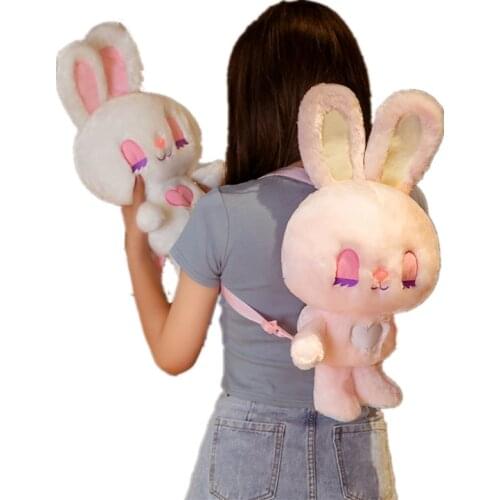 35cm Plush Rabbit backpack pink/white Japan Big Ears Bunny women Cute Cartoon Animal Rabbit Shoulders Bag girls school kids toys