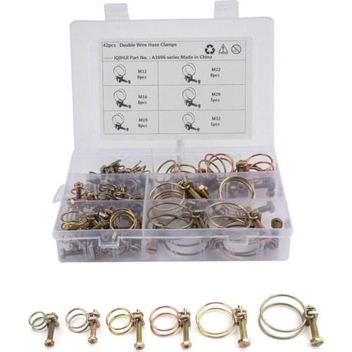 42-Piece 6-Size Adjustable Wire Tube Hose Clamp Classification Kit-Sizes Include M12 M16 M19 M22 M29 M32