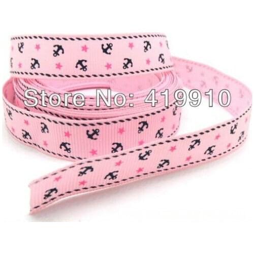 5 Yards Pink Anchor&Star 25mm Wide Wedding Craft Printed Grosgrain Ribbon c31