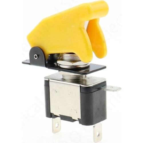 Auto Car Boat Truck Illuminated Led Toggle Switch With Safety Aircraft Flip Up Cover Guard Yellow 12V20A