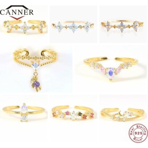 CANNER 925 Sterling Silver Zircon Adjustable Luxury Simple Open Ring for Women Wedding Dating Finger Rings Jewelry Anillos Gifts