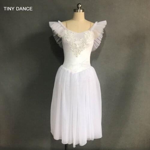 White Romantic Ballet Dance Tutu Dress Velvet Bodice and Soft Tulle Long Ballet Tutu for Girls & Women Ballerina Costume 18582-1