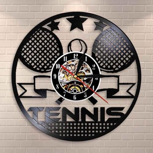 Tennis Time Clock Tennis Rackets Crossed Wall Art Wall Clock Sports Room Wall Decor Vintage Vinyl Record Wall Clock Tennis Gift
