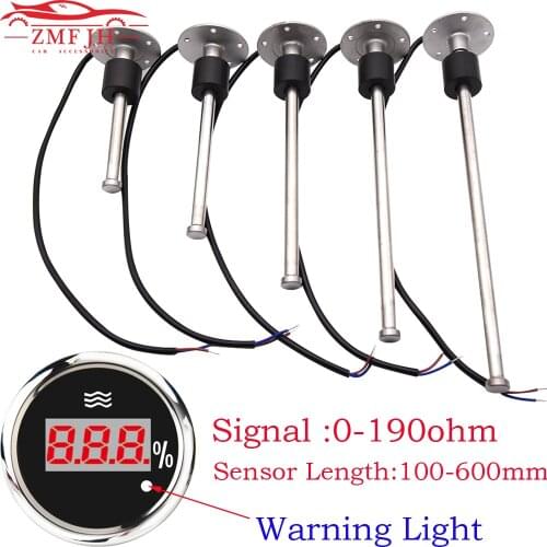 0-190 ohm Water Level Guage Meter 125mm 150mm 200mm 250mm 600mm Fuel Level Sensor 52MM Water Gauge for Marine Boat Car Truck