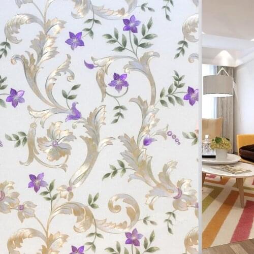75CMX2M Decorative Privacy Window Film Jasmine Peony Phoenix iris Flower Window Sticker No Glue Static Cling Glass Film Anti-UV