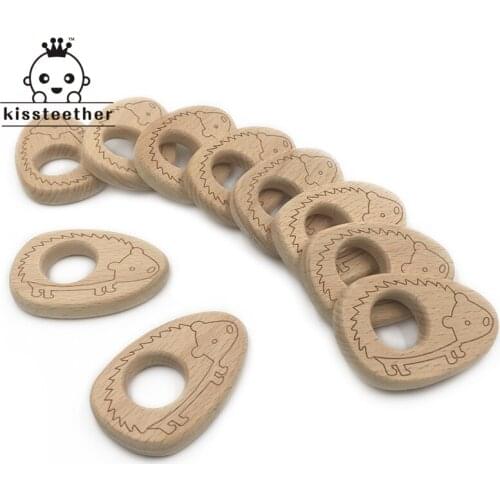 DIY Baby Teether Nursing Accessories Organic Natural Beech Wooden Erinaceus Hand Cut Toy Baby Wooden Teether Baby Teething Toys