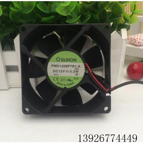 For SUNON PMD1208PTB1-A 8cm 8025 12V 5.2W Double Ball 2-Wire Cooling Fan