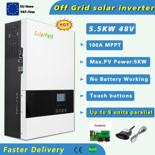 5500W 48VDC Off Grid Pure Sure Wave Solar Inverter With 100A 120-450VDC PV Input MPPT No Battery Working With WIFI Parallel