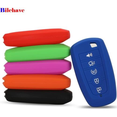 Bilchave 5 Button Silicone Smart Remote Car Key Case Cover Fob For Ford Edge Fusion Explorer Mustang Bronco F-Series Protector