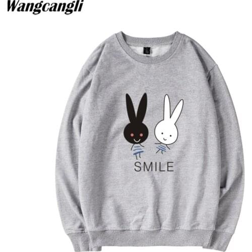Kawaii SMILE Rabbit Printed Hoodie Sweatshirt Pullover Long Sleeve Hoodies Sweatshirts Harajuku Plus Size Tracksuit 4XL Clothes