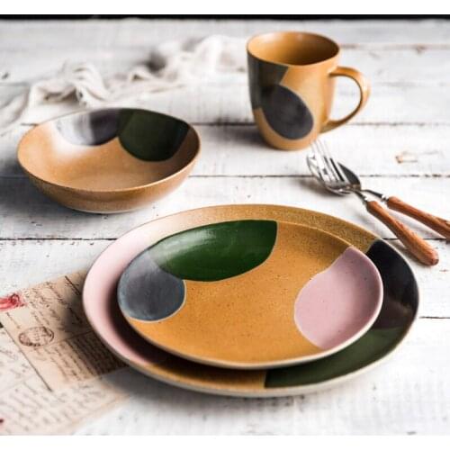 Ceramic Creative Tableware Household Plate Dish Plate Flat Salad Plate Steak Plate Breakfast Plate Cup