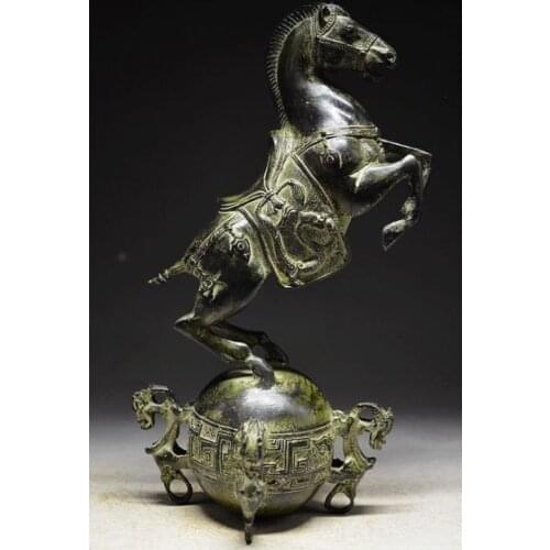 Chinese Bronze Horse Standing on the ball & with QING Mark Garden Decoration Bronze Buddha Healing statue
