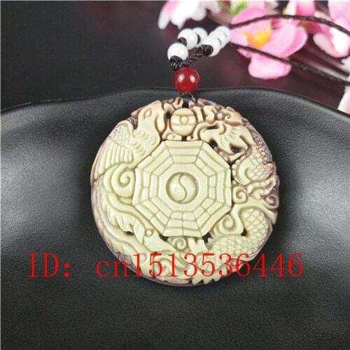 Natural jade Taiji Bagua Pendant Beads Necklace Charm Jewellery Fashion Accessories Hand-Carved Man Lucky Amulet Gifts