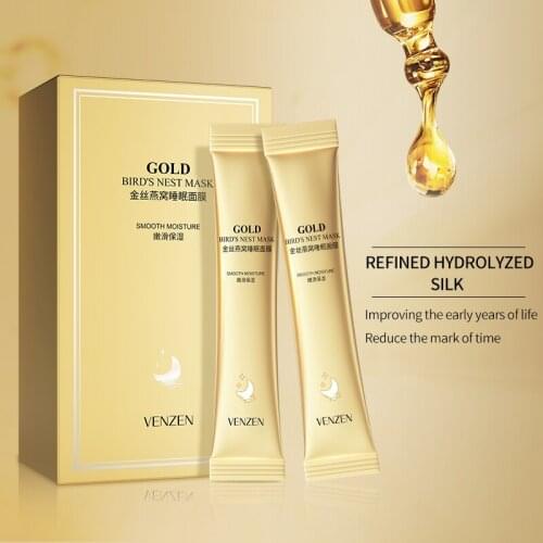 VENZEN 4ml X 20 Pcs Golden Silk Birds Nest Sleep Face Mask Moisturize Brighten Skin Tone Improve Dryness Facial Mask