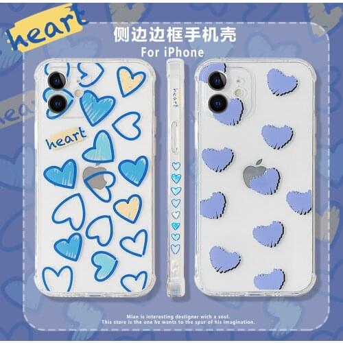 Fashion Shockproof Side Printing Heart Transparent Soft Phone Case For Iphone 12 Mini 11 Pro MAX X XR XS SE 7 8 Plus Back Cover