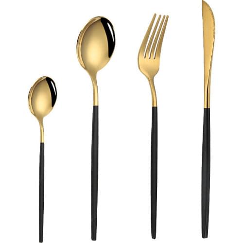 4pcs/set Black Gold Cutlery Set Stainless Steel Dinnerware Silverware Flatware Set Dinner Knife Fork Spoon Christmas Gift