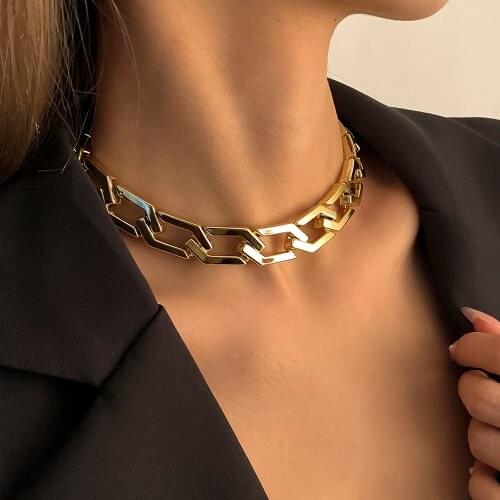2021 New Neo Gothic Geometric Rhombus O Shape Choker Necklace for Women 2021 Fashion Trendy Clavicle Chain Jewelry Necklace Gift