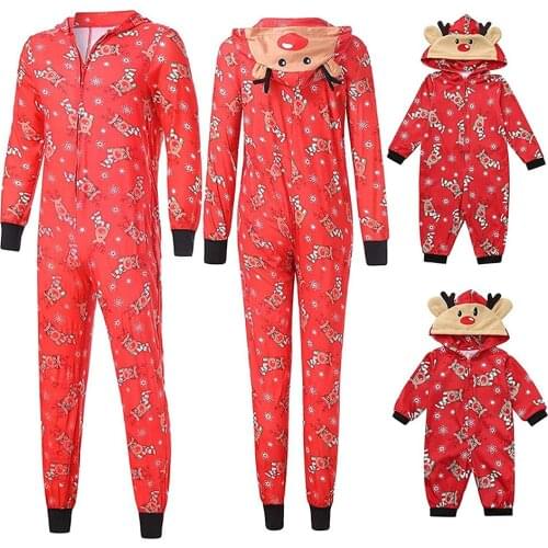 New Family Matching Pyjamas Adult Kids Baby Matchint Outfits 2021 Christmas Red Cute Snow Deer Romper Jumpsuits Gift