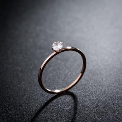 316L Stainless Steel New Fashion Upscale Jewelry Minimalism Rose Gold Color Embedded Zircon Wedding Bride Rings For Women Ladies