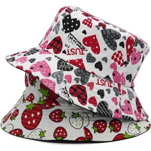 2020 Two Side Reversible Fruit Lemon Bucket Hat for Men Women Fisherman Hat Heart Print Panama Bob Hat Summer Female Hat